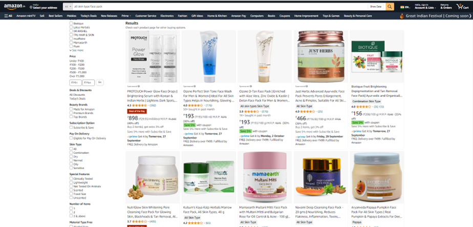 Biotique's product listings on Amazon
