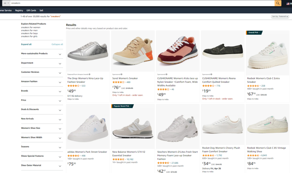 sport shoes on amazon