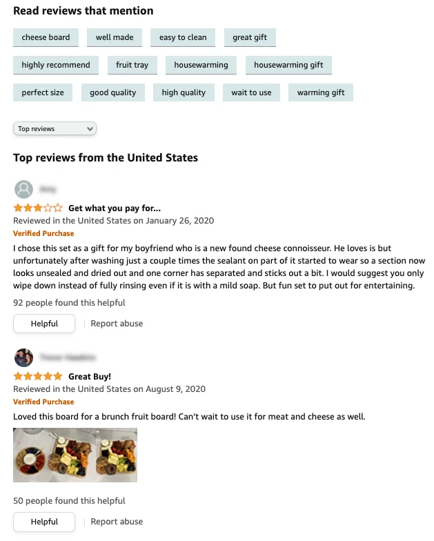 Amazon reviews on products